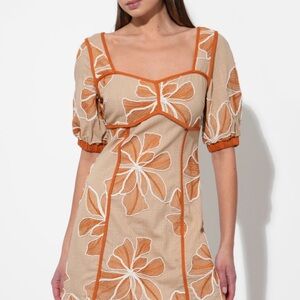 Adelyn Rae Beige Dress with Orange Floral Embroidery small